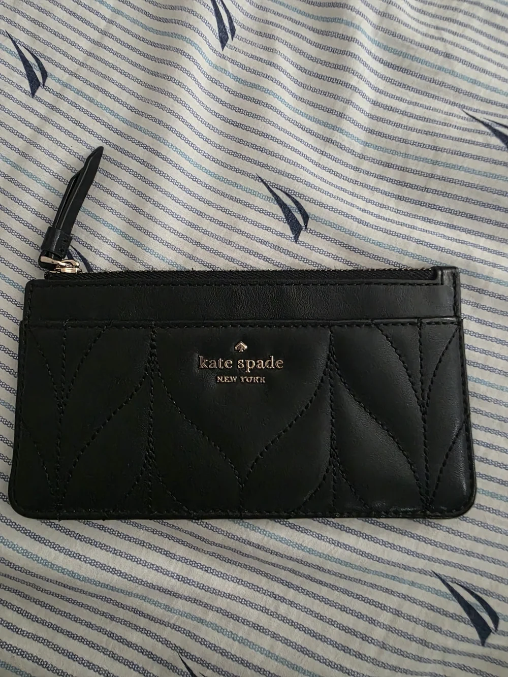 kate spade Black Quilted Leather Zip Card Holder